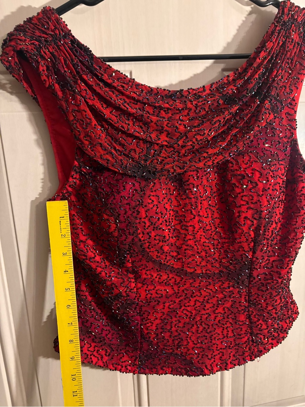 Cache Red Beaded Draped Neckline Evening Top MEDIUM Y2K Grunge Fairy Whimsy Vamp - Picture 12 of 16